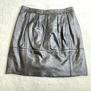 BCBG Maxazria Avara Lamb Leather A Line Boxed Pleats Paneled Black Skirt XS $398